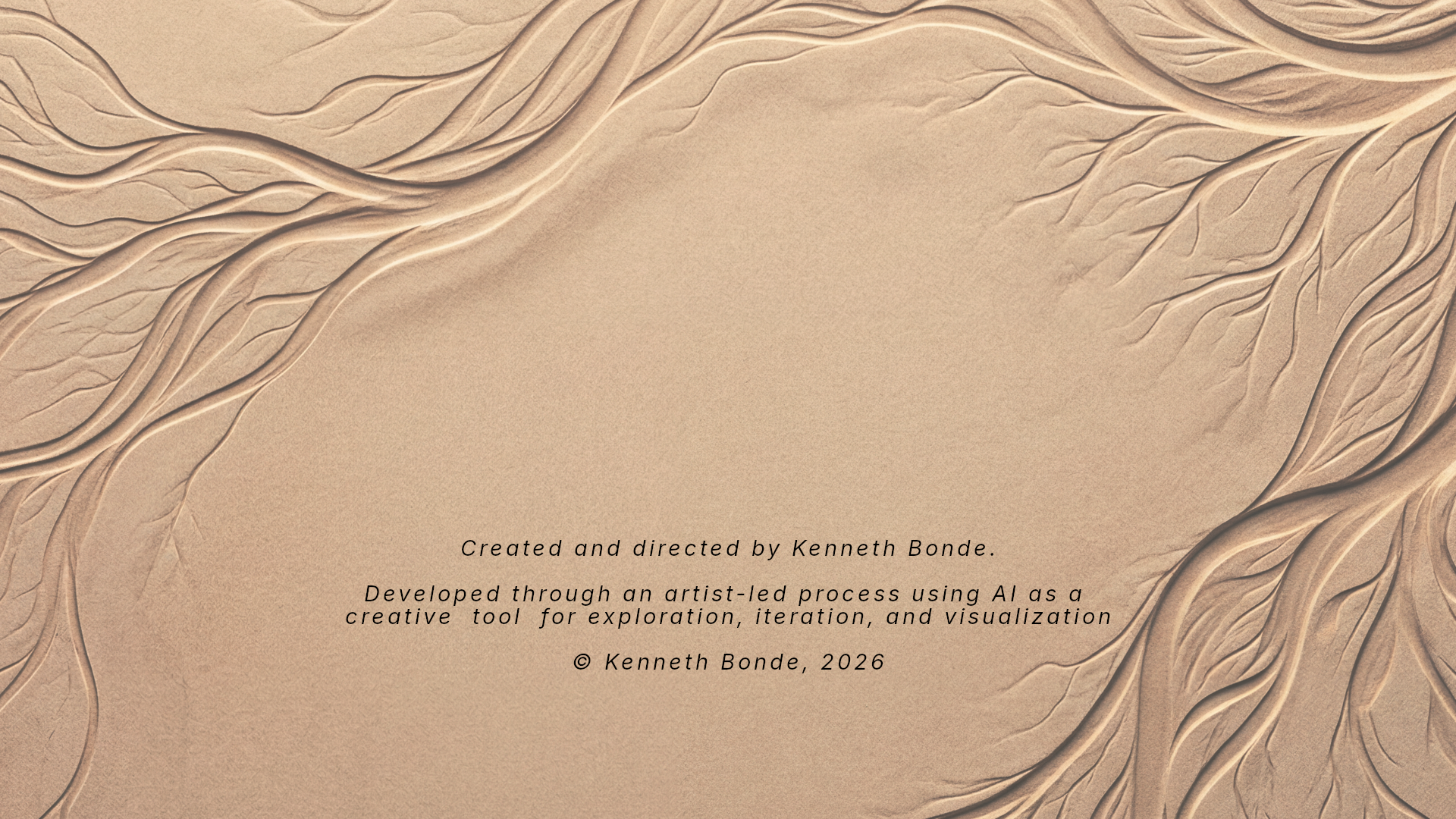 Final closing page for Al-Mawrid with carved desert patterns and reflective project text, ending the worldbuilding presentation with a sense of continuation, memory, survival and unseen future stories. Environment concept art and worldbuilding by Kenneth Bonde.
