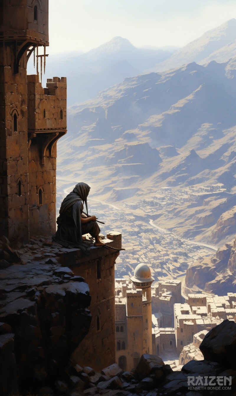 Desert lookout worldbuilding image by Kenneth Bonde.